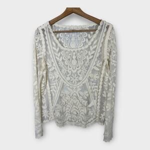 Rewind Womens size Medium Embroidered Lace Crochet Sheer Boho Festival Top